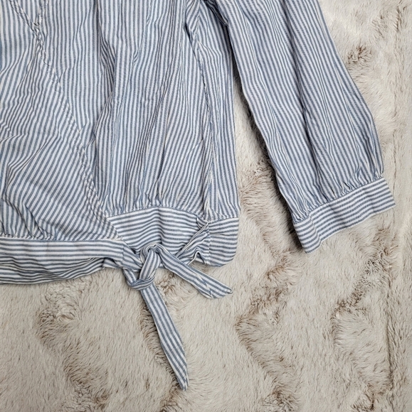 ✨️CL Madewell Blue White Stripe Cropped Top Sash Accent Size XXS - Picture 6 of 11